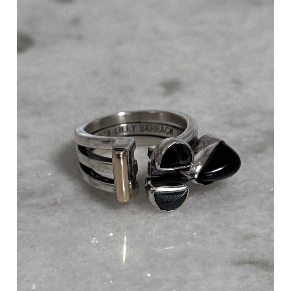 Lilly Barrack 14k Gold Sterling Silver Onyx Ring Size 7